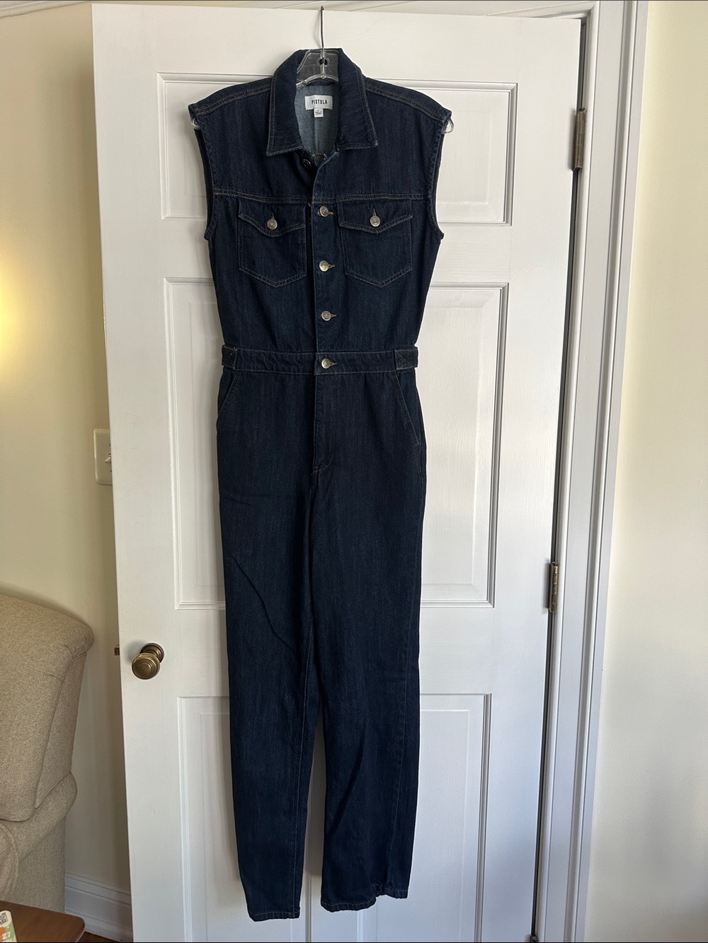 pistola Dark Indigo Sleeveless Denim Jumpsuit